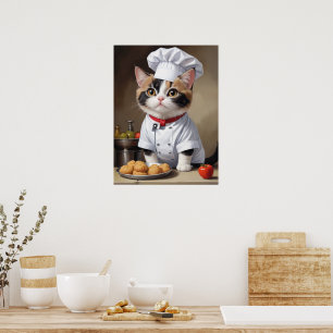 Affiche Cute Chef Chat avec Cuisine amusante de pâtes