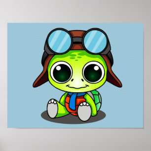 Affiche Cute Chibi Aviator Turtle