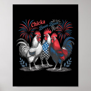 Affiche Cute Chicka Boom Boom Drôle Poulet 4 juillet Pa