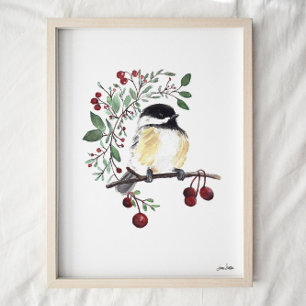 Affiche Cute Chickadee Watercolor Art Print