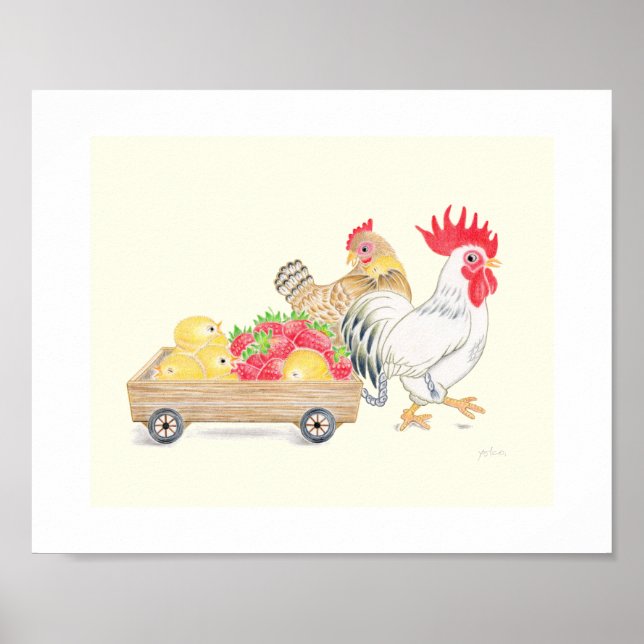 Affiche Cute Chicken Family Strawberries Nursery Art   (Devant)