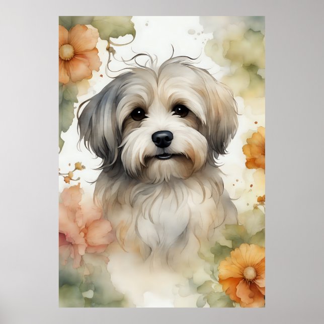 Affiche Cute chien Havanais en aquarelle (Devant)