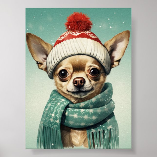 Affiche Cute Chihuahua Art de Noël : Adorable Coupe de Noë (Devant)
