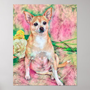 Affiche Cute Chihuahua Art rose vert Portrait de chien