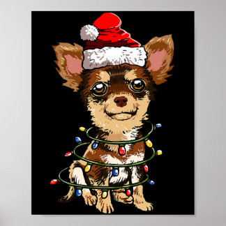 Affiche Cute Chihuahua Santa Christmas Tree Lights Xmas Do