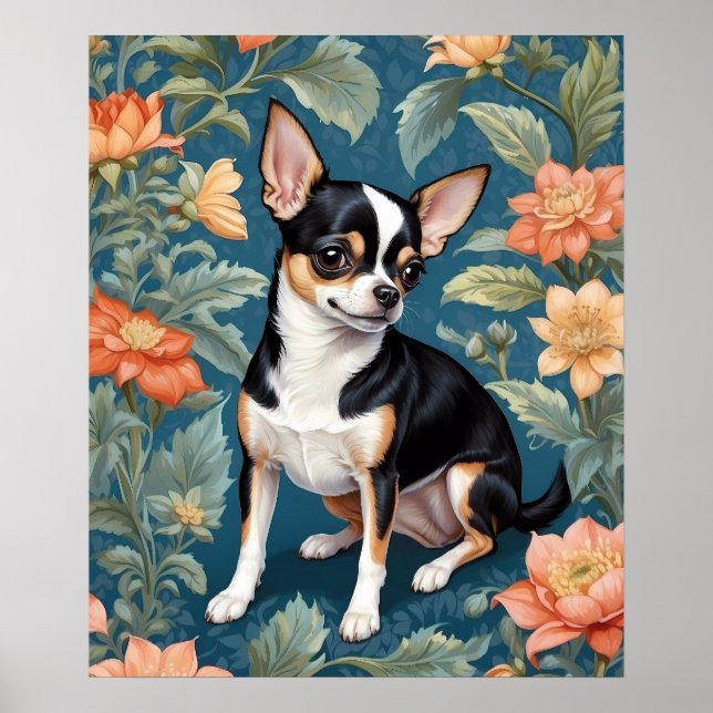 Affiche Cute Chihuahua William Morris Inspiré Floral (Devant)