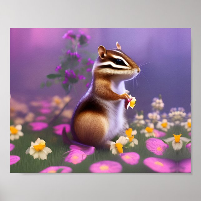 Affiche Cute Chipmunk en Fleurs (Devant)