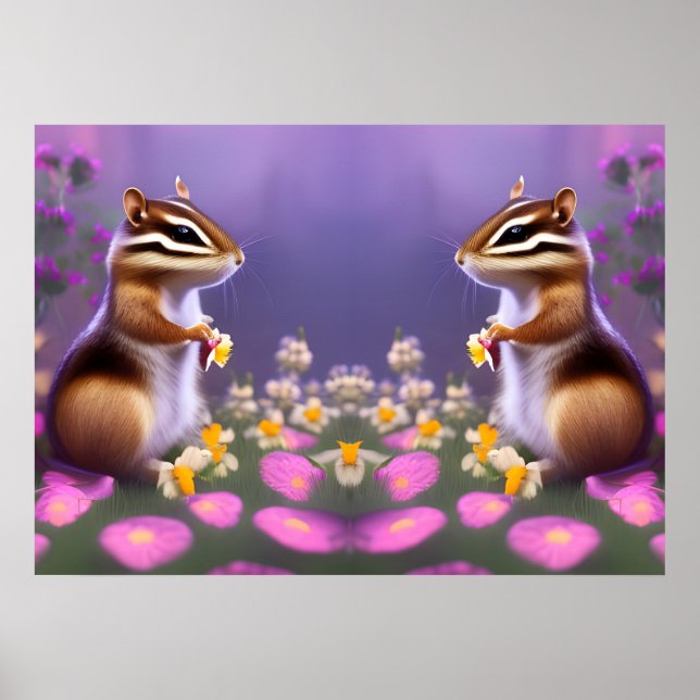 Affiche Cute Chipmunks in Flowers (Devant)