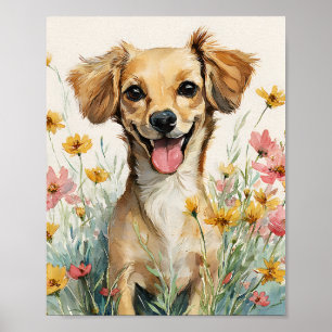 Affiche Cute Chiweenie Aquarelle Art - Happy Dachshund Ch