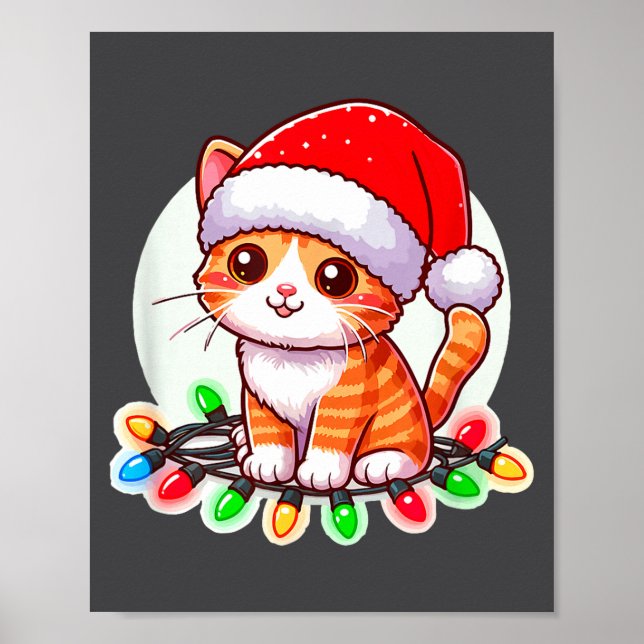 Affiche Cute Christmas Cat In Santa Hat  (Devant)