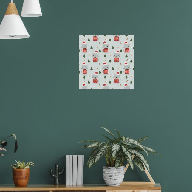 Affiche Cute Christmas Cat Pattern – Festive Holiday  (Salon 1)