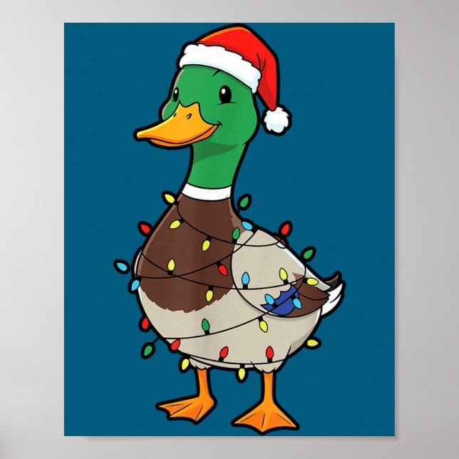 Affiche Cute Christmas Duck Mallard With Xmas Lights  (Devant)