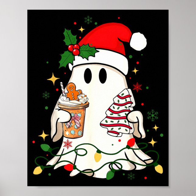 Affiche Cute Christmas Ghost Coffee Tree Cake Xmas Lights  (Devant)