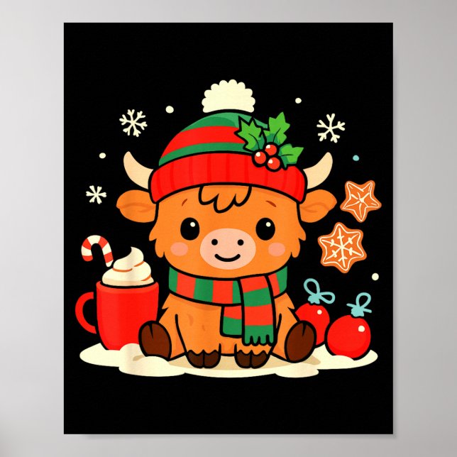 Affiche Cute Christmas Highland Cow Heifer Xmas Farm Anima (Devant)