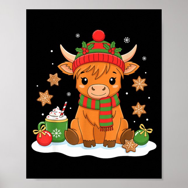 Affiche Cute Christmas Highland Cow Lover Xmas Women Farm  (Devant)