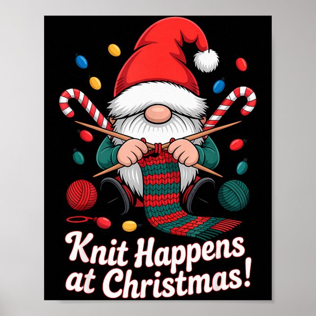 Affiche Cute Christmas Knitting Gnome Yarn Xmas For Men Wo (Devant)