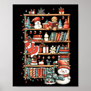 Affiche Cute Christmas Librairie Père Noël Lecture Livres 