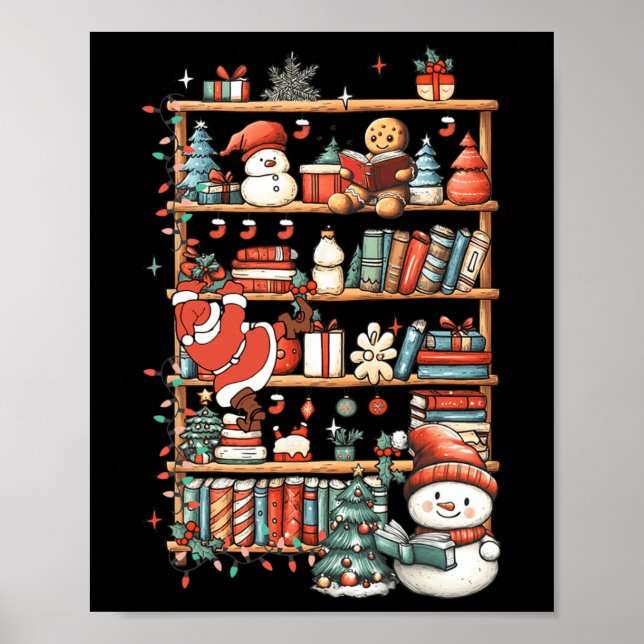 Affiche Cute Christmas Librairie Père Noël Lecture Livres  (Devant)