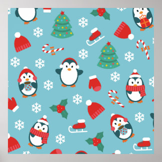 Affiche Cute Christmas Penguins Pattern