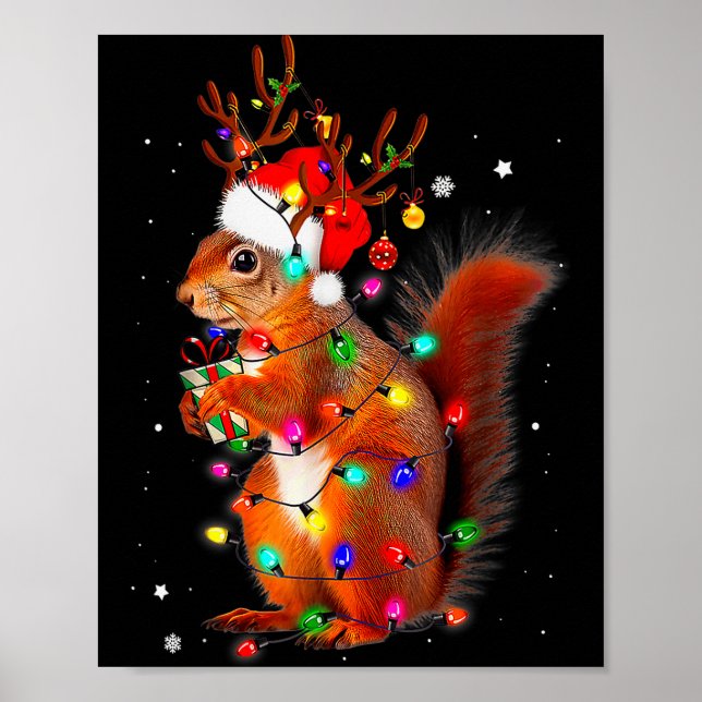 Affiche Cute Christmas Squirrel Lights Reindeer Xmas Holid (Devant)