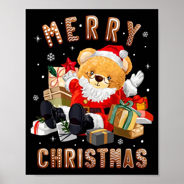 Affiche Cute Christmas Teddy Bear Santa Claus  (Devant)