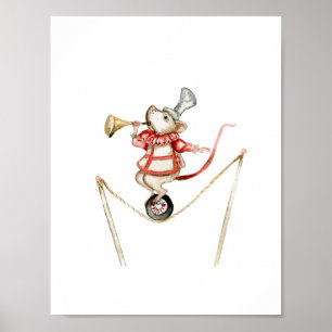 Affiche Cute Circus Mouse With Trumpet Carnival Nursery