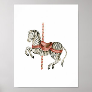 Affiche Cute Circus Zebra Carousel Carnival Nursery