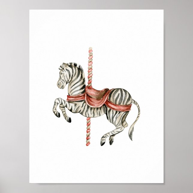 Affiche Cute Circus Zebra Carousel Carnival Nursery (Devant)