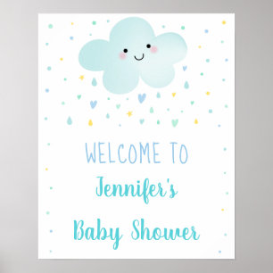 Affiche Cute Cloud Stars Blue Baby Sprinkl Bienvenue