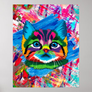 Affiche Cute Colorful Kitten Chat Whimsical