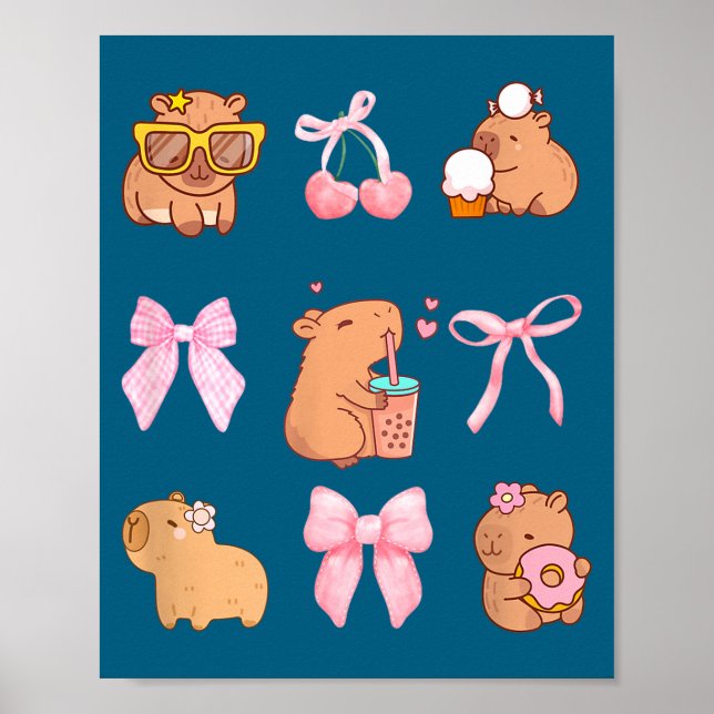 Affiche Cute Coquette Bow Capybara Pajamas Pjs Clothes Gir (Devant)