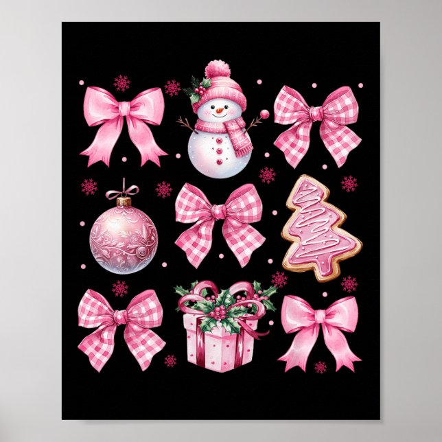Affiche Cute Coquette Noël Pink Bows Père Noël Gingerbrea (Devant)