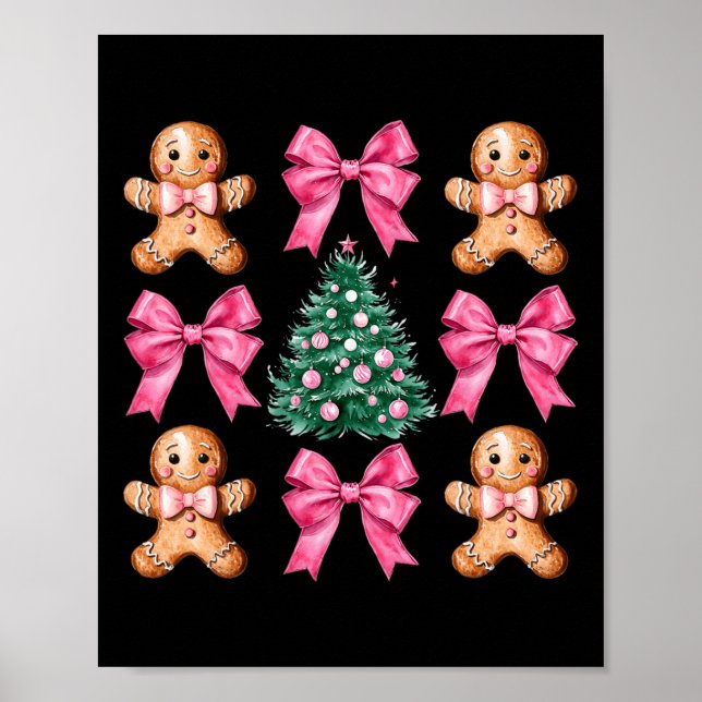 Affiche Cute Coquette Pink Bow Xmas Gingerbread Homme Chri (Devant)