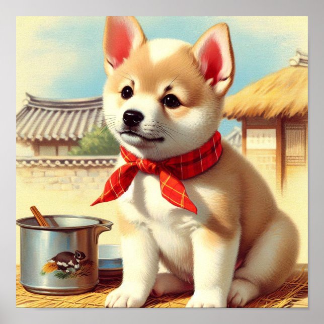 Affiche Cute coréen Jindo Dog Peinture (Devant)