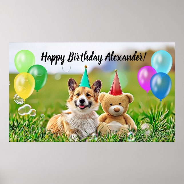 Affiche Cute Corgi Bonne fête d'anniversaire (Devant)