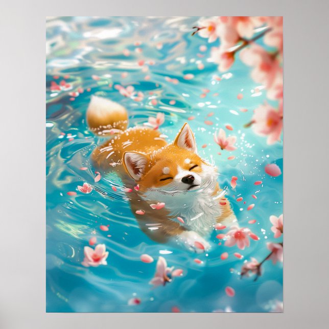 Affiche Cute Corgi Chill dans l'eau (Devant)