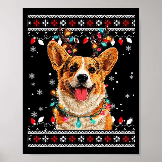 Affiche Cute Corgi Dog Christmas Reindeer Santa Hat  (Devant)