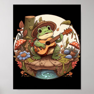Affiche Cute Cottagecore Grenouille esthétique Jouer Banjo