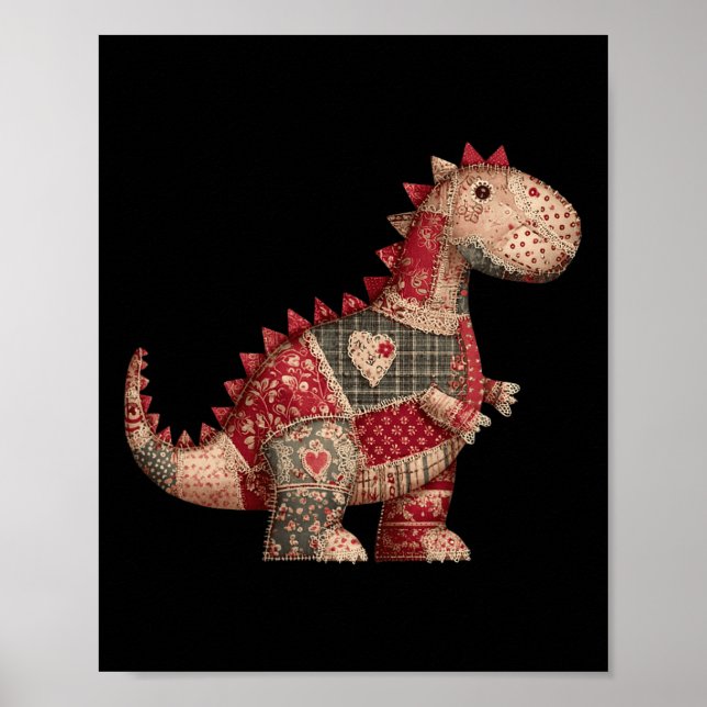Affiche Cute Country Dinosaur Patchwork Hearts Valentine  (Devant)