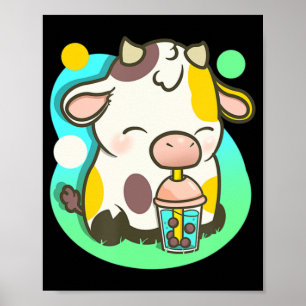 Affiche Cute Cow Boba Tea Buble Tea Anime Kawaii