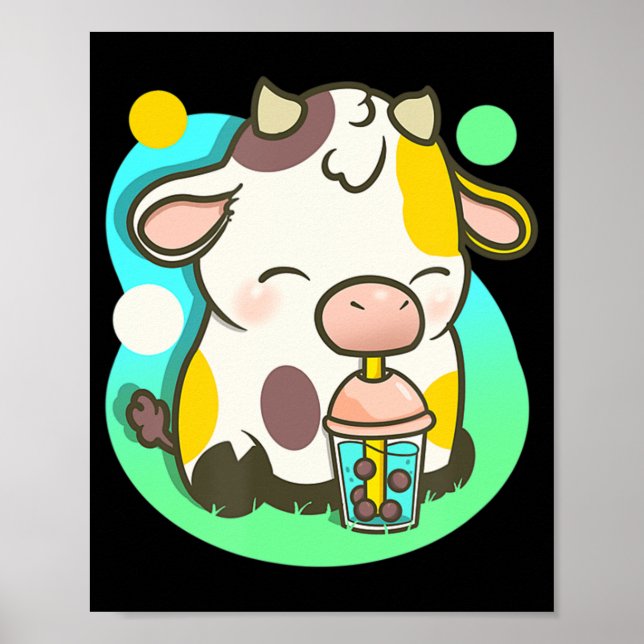 Affiche Cute Cow Boba Tea Buble Tea Anime Kawaii (Devant)