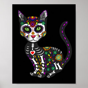 Affiche Cute Crâne Sucre Mexicaine Chat Halloween Jour De