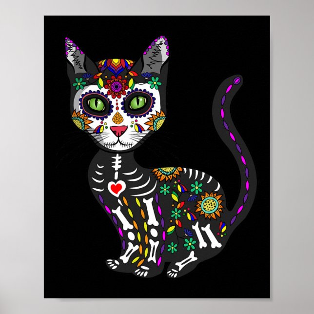 Affiche Cute Crâne Sucre Mexicaine Chat Halloween Jour De (Devant)
