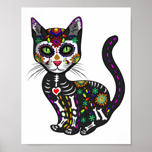Affiche Cute Crâne Sucre Mexicaine Chat Halloween Jour De