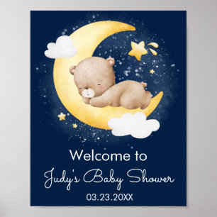 Affiche Cute Crescent Marine Lune Teddy Bear Baby shower