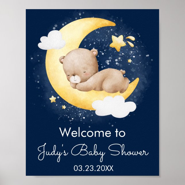 Affiche Cute Crescent Marine Lune Teddy Bear Baby shower (Devant)