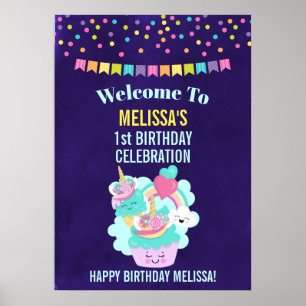 Affiche Cute Cupcake et Joyeuse crème glacée Anniversaire