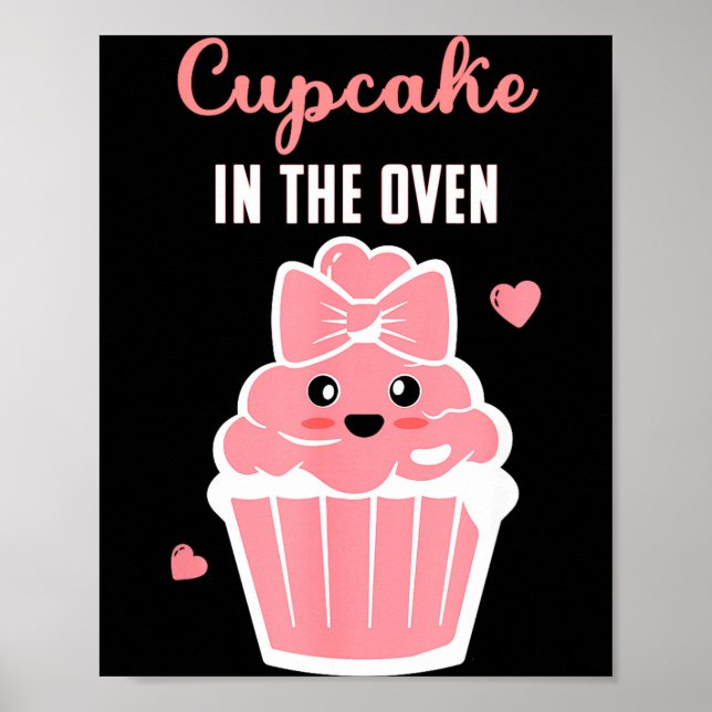 Affiche Cute Cupcake In The Oven Gender Reveal Baby Girl  (Devant)