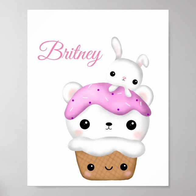 Affiche Cute Cupcake kawaii Ice cream personalized (Devant)