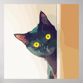 Affiche Cute Curious Chat numérique illustré